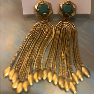 Stella & Dot Gold and Teal Tassel Earrings